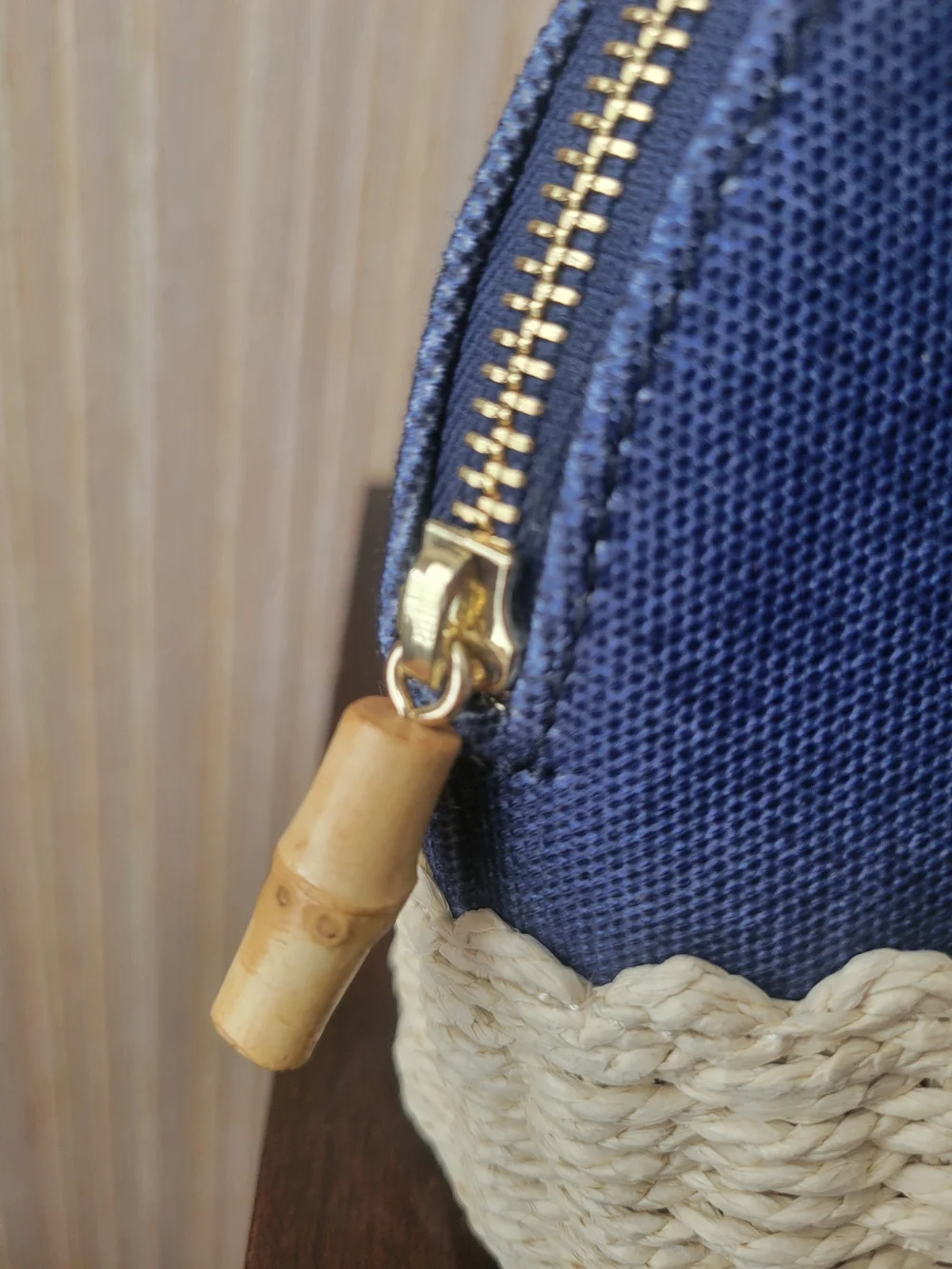 Mark & Graham Navy Denim Blue and Cream Woven Lined Cosmetic Pouch NWT